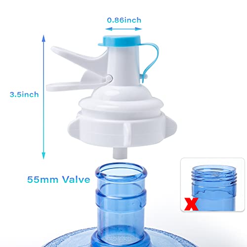 OHOH 2 Pack Water Dispenser Valve, Water Jug Dispenser Valve Water Jug Cap Bottle Spout Reusable Plastic Spigot Faucet with Dustproof Cap and Wood Stick for 55mm Non Threaded Crown Top Drinking Bottle