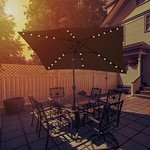 sunlax led rectangle patio umbrellas, 6.5x10ft market table umbrella with solar powered lights-brown