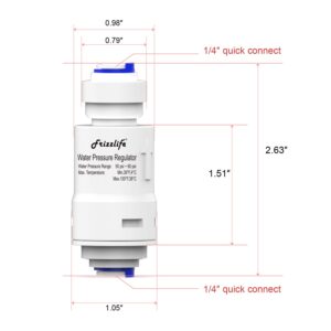 Frizzlife Water Filter Pressure Regulator Protection Valve For Reverse Osmosis & Water Filter System, 60PSI, 1/4” Quick Connect Push Fit, PRV01