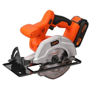 aiopr 20v 5-1/2" cordless circular saw with rip guide and 2 blades (97623)
