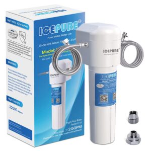 icepure under sink drinking water filter system, 3 years or 22k ultra high capacity nsf/ansi 42 certified, direct connect under counter, 0.5 micron removes 99.99% chlorine odor usa tech