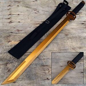 s.s. fixed knives 27 inches titanium gold sword full tang tanto blade machete katana japanese + free ebook by survival steel