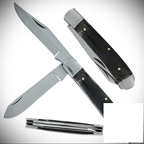 Trapper Slipjoint Black Faux Bone Handle Pocket Stainless Steel Fixed Blade Knife