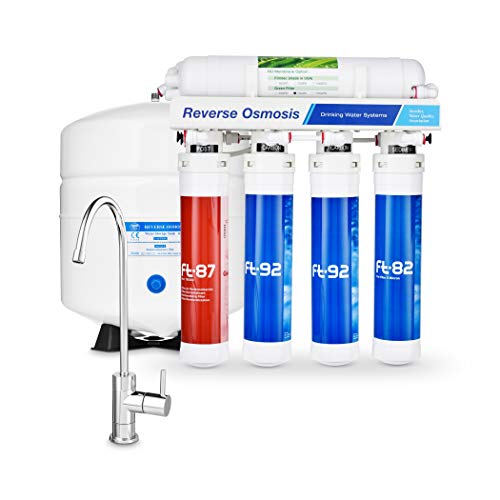 AlcaPure Reverse Osmosis Under Sink Water Filter System | High Capacity 5 Stage Filtration System by RKIN | Includes a Chrome Lead-Free faucet | Superior Tasting, purified, Alkaline pH drinking water.