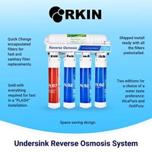 AlcaPure Reverse Osmosis Under Sink Water Filter System | High Capacity 5 Stage Filtration System by RKIN | Includes a Chrome Lead-Free faucet | Superior Tasting, purified, Alkaline pH drinking water.