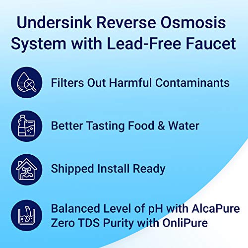 AlcaPure Reverse Osmosis Under Sink Water Filter System | High Capacity 5 Stage Filtration System by RKIN | Includes a Chrome Lead-Free faucet | Superior Tasting, purified, Alkaline pH drinking water.