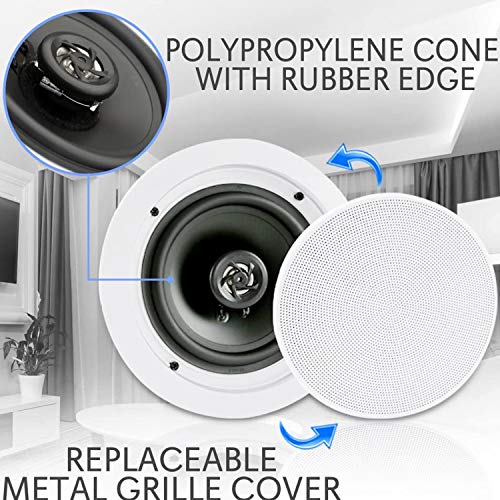 Pyle PDICBT852RD 8 Inch 250 Watt Bluetooth In Ceiling Wall 2 Way Flush Mount Home Indoor Stereo Speakers System, (8 Speakers)