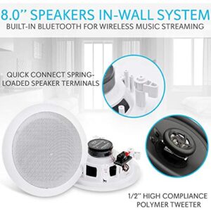 Pyle PDICBT852RD 8 Inch 250 Watt Bluetooth In Ceiling Wall 2 Way Flush Mount Home Indoor Stereo Speakers System, (8 Speakers)