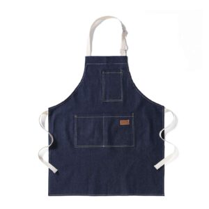 eywlwaar denim apron with 3 pockets unisex jean apron adjustable bib apron for work kitchen cooking 30.3 "x 26.57" blue