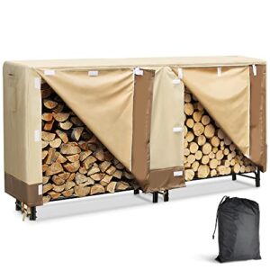 dnswez 8ft firewood rack cover, 600d oxford heavy duty, weatherproof & waterproof with black storage bag - indoor/outdoor protection (96" l x 24" w x 42" h)