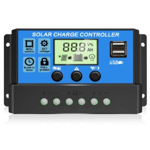 [upgraded] 30a solar charge controller, 12v/ 24v solar panel regulator with adjustable lcd display dual usb port timer setting pwm auto parameter