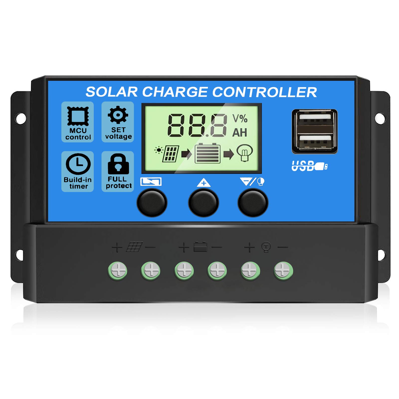 [Upgraded] 30A Solar Charge Controller, 12V/ 24V Solar Panel Regulator with Adjustable LCD Display Dual USB Port Timer Setting PWM Auto Parameter