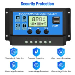 [Upgraded] 30A Solar Charge Controller, 12V/ 24V Solar Panel Regulator with Adjustable LCD Display Dual USB Port Timer Setting PWM Auto Parameter