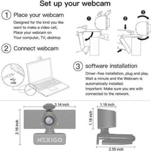 NexiGo N60 1080P Web Camera, HD Webcam with Microphone & Privacy Cover, USB Computer Camera, 110-degree Wide Angle, Plug and Play, for Zoom/Skype/Teams/OBS, Conferencing and Video Calling (Renewed)
