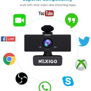 NexiGo N60 1080P Web Camera, HD Webcam with Microphone & Privacy Cover, USB Computer Camera, 110-degree Wide Angle, Plug and Play, for Zoom/Skype/Teams/OBS, Conferencing and Video Calling (Renewed)