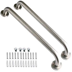 brushed nickel shower grab bar 16 inch - 1 1/4" diameter, imomwee 2 pack stainless steel safety assist handle, wall mounted bathroom mobility aid balance support hand rail for handicap elderly senior