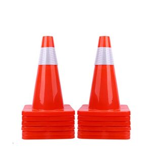 12 pack 18" traffic cones safety road parking cones weighted hazard pvc cones construction cones for traffic fluorescent orange with w/4" reflective strips collar plastic safety signs (12)