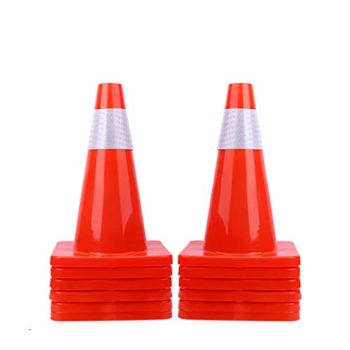 12 Pack 18" Traffic Cones Safety Road Parking Cones Weighted Hazard PVC Cones Construction Cones for Traffic Fluorescent Orange with w/4" Reflective Strips Collar Plastic Safety Signs (12)