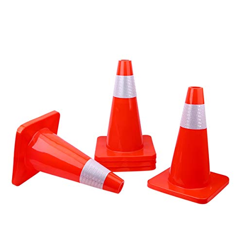 12 Pack 18" Traffic Cones Safety Road Parking Cones Weighted Hazard PVC Cones Construction Cones for Traffic Fluorescent Orange with w/4" Reflective Strips Collar Plastic Safety Signs (12)
