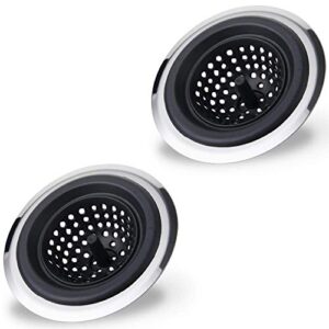 angchine 2pcs sink strainers, flexible silicone and stainless steel kitchen sink drainer baskets, large wide 4.5’’ diameter rim. anti-clogging micro perforation holes, rust free (black)