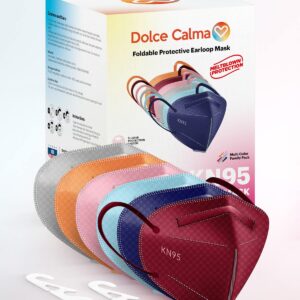 Dolce Calma KN95 Face Mask, 60 Pack Individually Wrapped 5-Ply Breathable & Comfortable Multicolor Masks for Men and Women, KN95 Masks for Adults with Adjustable Nose Clip & Flexible Earloop KN95 Mask