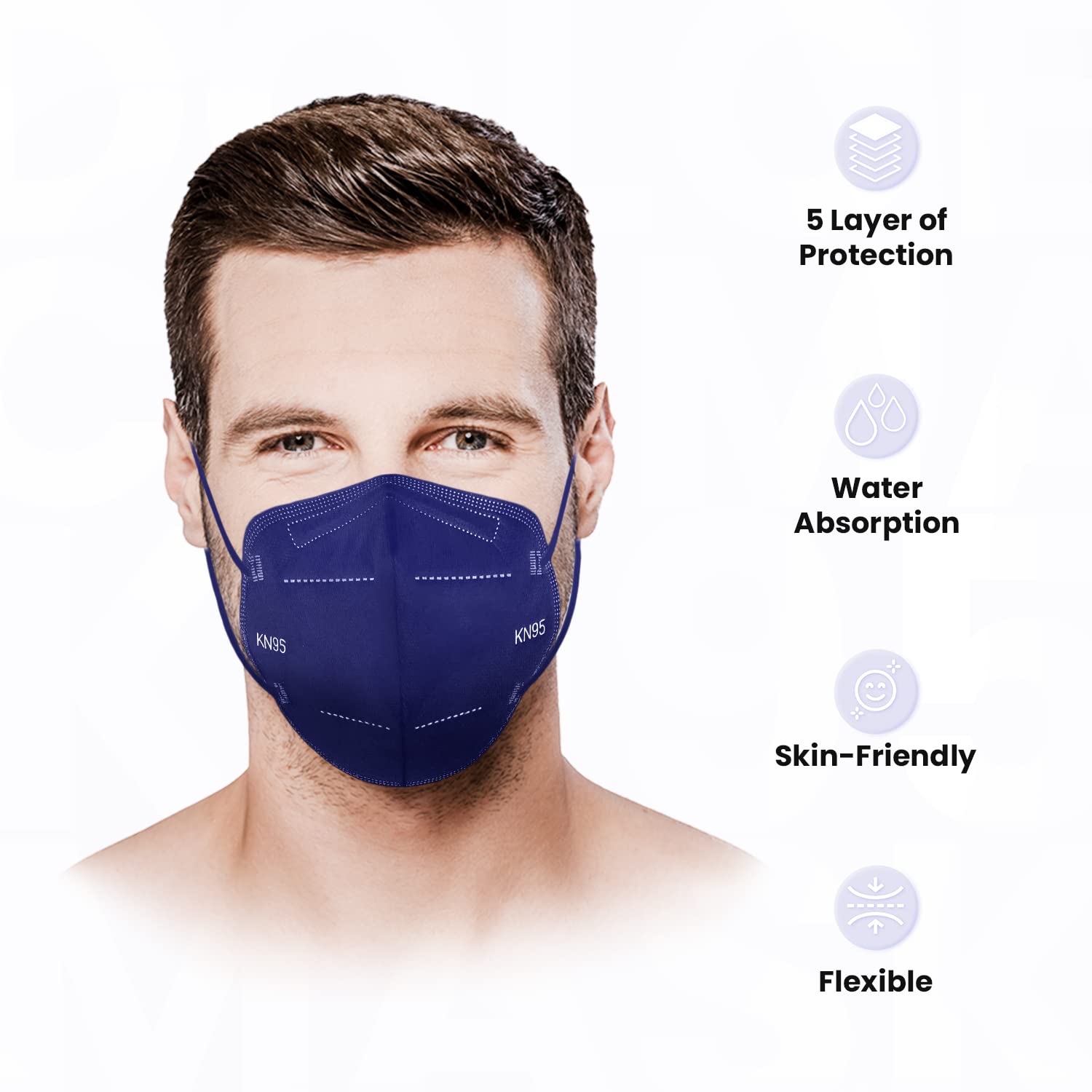 Dolce Calma KN95 Face Mask, 60 Pack Individually Wrapped 5-Ply Breathable & Comfortable Multicolor Masks for Men and Women, KN95 Masks for Adults with Adjustable Nose Clip & Flexible Earloop KN95 Mask