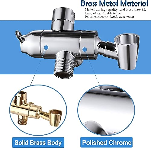 Shower Arm Diverter with Handshower Mount, G1/2 Brass Shower Diverter Valve Bathroom Universal Shower System Replacement for Handheld Shower and Fixed Shower Head(Polished Chrome)