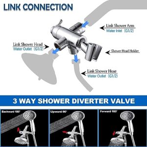 Shower Arm Diverter with Handshower Mount, G1/2 Brass Shower Diverter Valve Bathroom Universal Shower System Replacement for Handheld Shower and Fixed Shower Head(Polished Chrome)