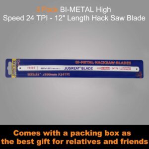 JUGREAT 12" Hacksaw Blades Replacement Bi-Metal,Bi-Metal Safe Flex Metal,High Speed Steel -24TPI (5 Pack)