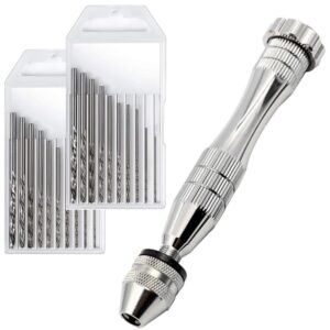 kingforest pin vise hand drill for resin casting molds, steel hand drill with 20 pcs drill bits (0.8-3 mm), for wood, manual work diy, jewelry, assembling, model making（silver）