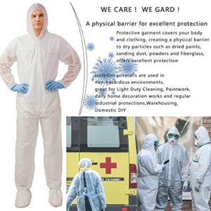 VVicogard Disposable Isolation Coveralls, Front Zipper Elastic Wrists Ankles, Polypropylene PP Protective Coverall Suit Dust-proof with Hood for Manufacturing, Spray Painting, Industrial