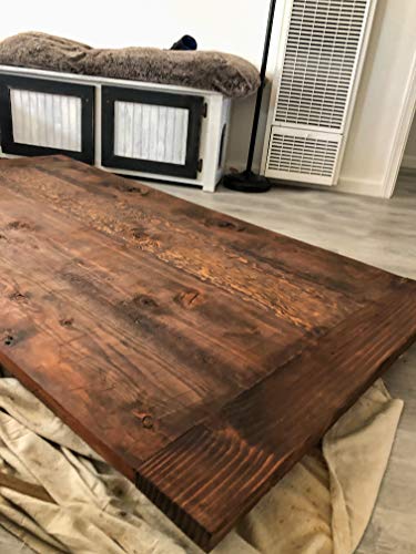 Farmhouse Redwood Rustic Table, Reclaimed Wood, Dark Brown and White