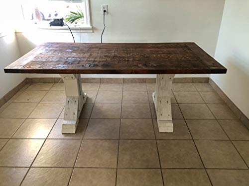 Farmhouse Redwood Rustic Table, Reclaimed Wood, Dark Brown and White