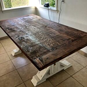 Farmhouse Redwood Rustic Table, Reclaimed Wood, Dark Brown and White