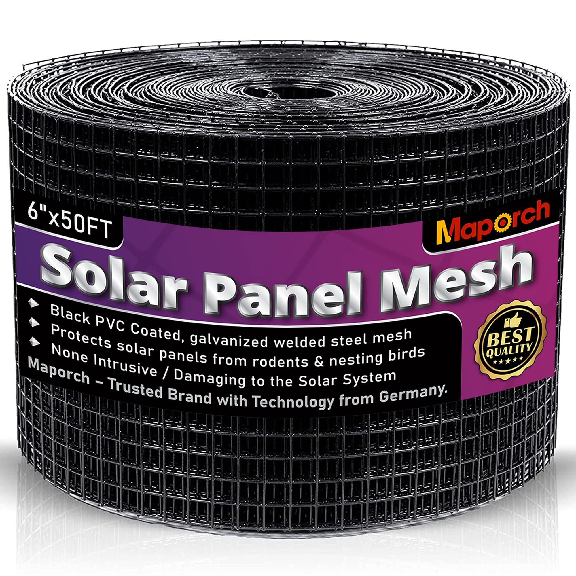 MAPORCH Solar Panel Critter Guard - PVC Coated Galvanized Steel Mesh (6" x50FT, 1/2" x1/2") for Rodent & Bird Protection, Easy-to-Install Solution