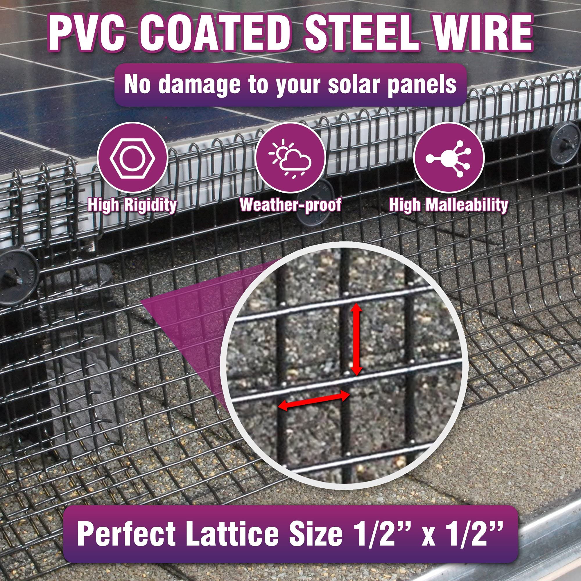 MAPORCH Solar Panel Critter Guard - PVC Coated Galvanized Steel Mesh (6" x50FT, 1/2" x1/2") for Rodent & Bird Protection, Easy-to-Install Solution