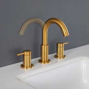 Hideno Brushed Gold Bathroom Faucet,Two Handle 8 inch Widespread Bathroom Sink Faucet Gold with Pop-up Drain & Supply Lines (Brushed Gold)