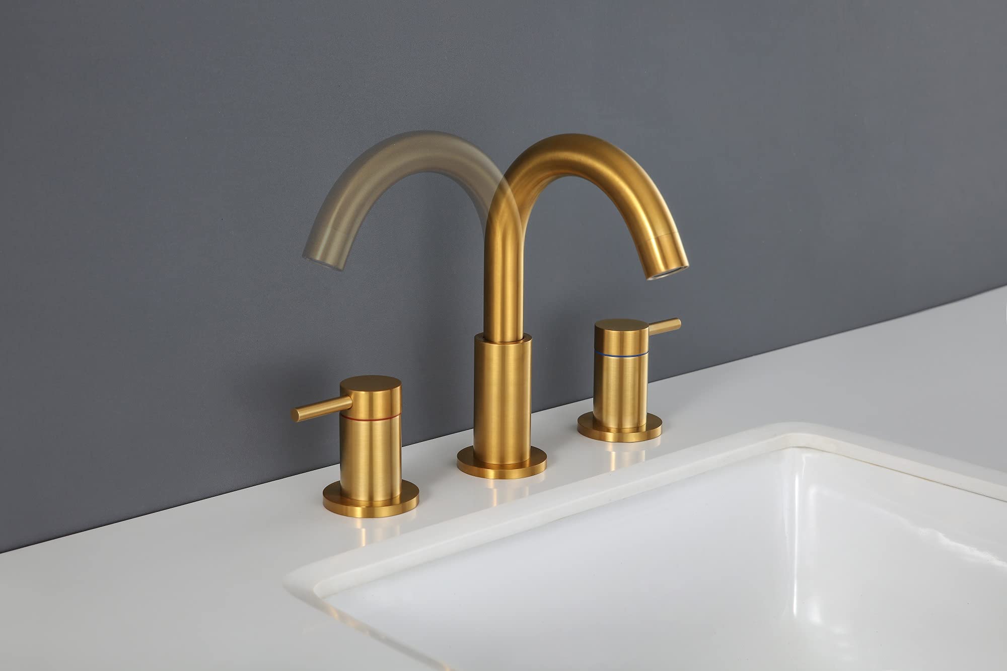 Hideno Brushed Gold Bathroom Faucet,Two Handle 8 inch Widespread Bathroom Sink Faucet Gold with Pop-up Drain & Supply Lines (Brushed Gold)