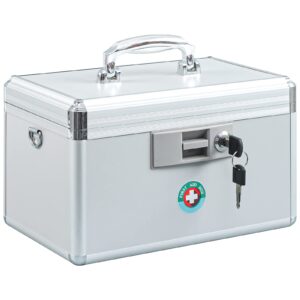 kyodoled locking key medicine box,first aid key safe box with lock,key medication storage lock box for drugs use, 12.2'' x 7.8'' x 8.2'' white