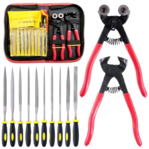 swpeet 12pcs mosaic tools with needle file set, including heavy duty glass mosaic cut nippers and tile nippers, 10pcs metal files, hardened alloy strength steel perfect for diy tile mosaic cutter