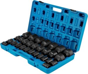 vevor impact socket set 3/4 inches 29 piece impact sockets, 6-point sockets, rugged construction, cr-m0, 3/4 inches drive socket set impact sae 3/4 inch - 2-1/2 inch, with a storage cage