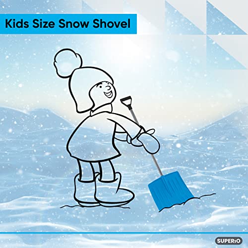 Superio Kids Snow Shovel Plastic Heavy Duty Snow Shovel for Snow Removal, Small Kids Shovel Snow Fun, Sturdy Wooden Handle, 35" Height, 12" Blade (2, Blue)