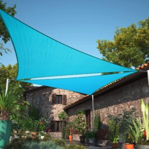 shademart 8' x 8' x 8' turquoise triangle sun shade sail upf50 canopy smtapt08 fabric cloth screen, water air permeable & uv resistant, heavy duty, carport patio outdoor - (we customize size)