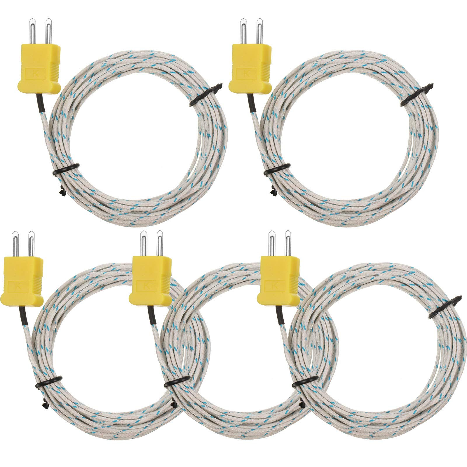 5 Pieces 3 Meters K Type Mini-Connector Thermocouple Temperature Probe Sensor K Type Thermocouple Wire Temperature Sensing Line Measure Range -50 to 400 Celsius, Compatible with TM902C/ TES1310