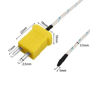 5 Pieces 3 Meters K Type Mini-Connector Thermocouple Temperature Probe Sensor K Type Thermocouple Wire Temperature Sensing Line Measure Range -50 to 400 Celsius, Compatible with TM902C/ TES1310