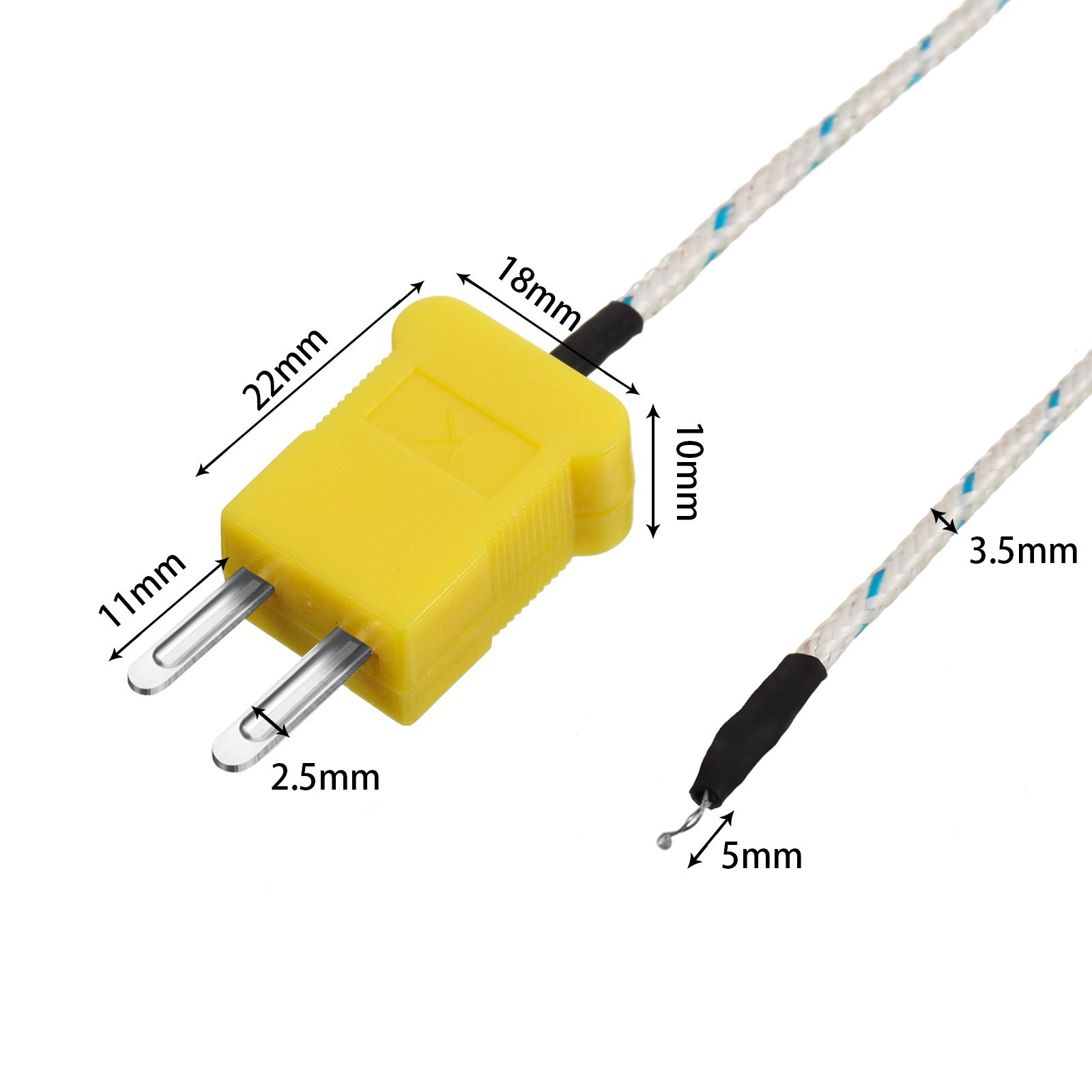 5 Pieces 3 Meters K Type Mini-Connector Thermocouple Temperature Probe Sensor K Type Thermocouple Wire Temperature Sensing Line Measure Range -50 to 400 Celsius, Compatible with TM902C/ TES1310