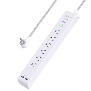 2 Pack Power Strip - 12FT Long Extension Cord, Surge Protector with 6 Outlets and 2 USB Charging Ports, Flat Plug Overload Protection, (1625W/13A/900J), Wall Mount for Home Office and Dorm, ETL Listed