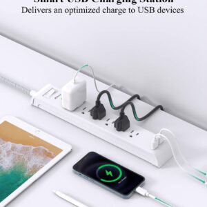 2 Pack Power Strip - 12FT Long Extension Cord, Surge Protector with 6 Outlets and 2 USB Charging Ports, Flat Plug Overload Protection, (1625W/13A/900J), Wall Mount for Home Office and Dorm, ETL Listed