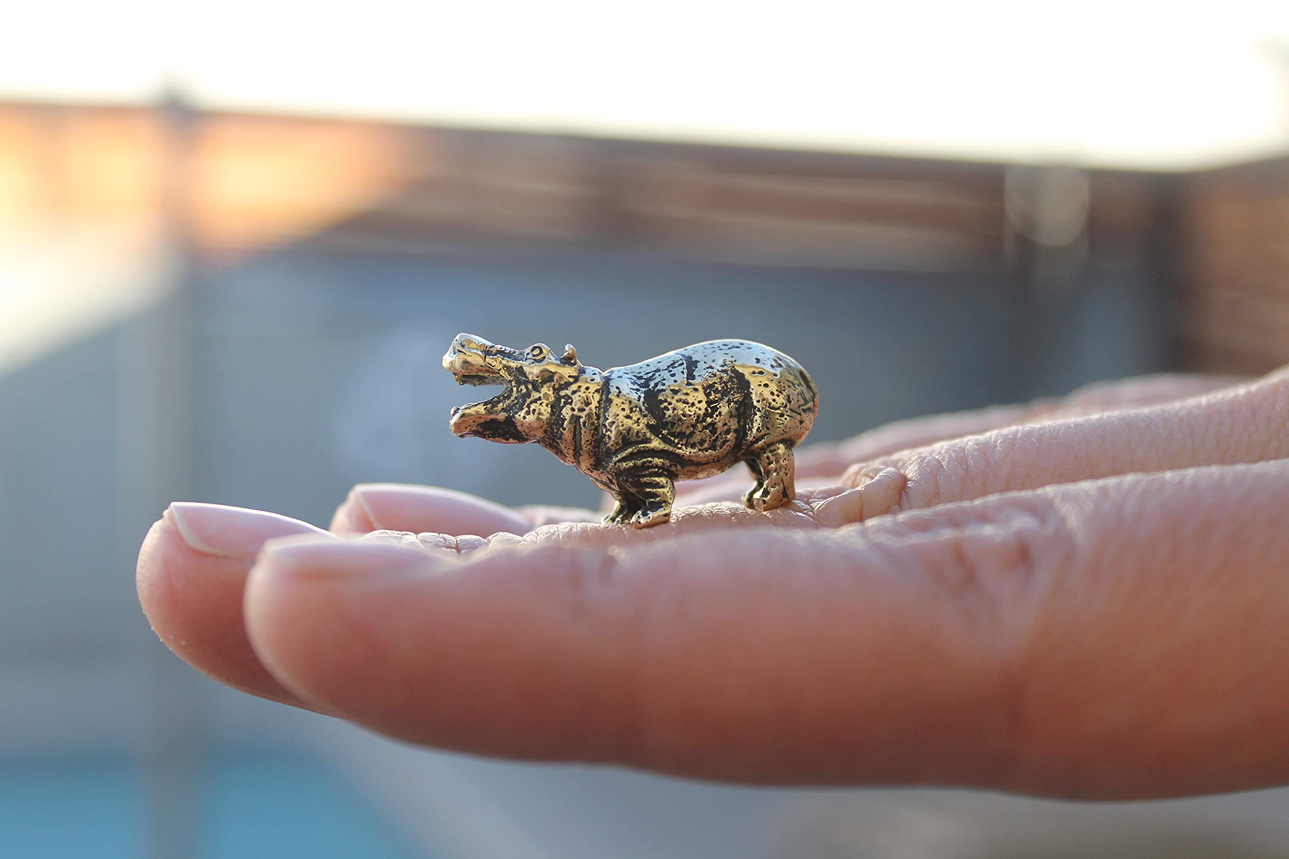 Hippopotamus Brass Collectible Hippo Figurine Handmade Art Miniature