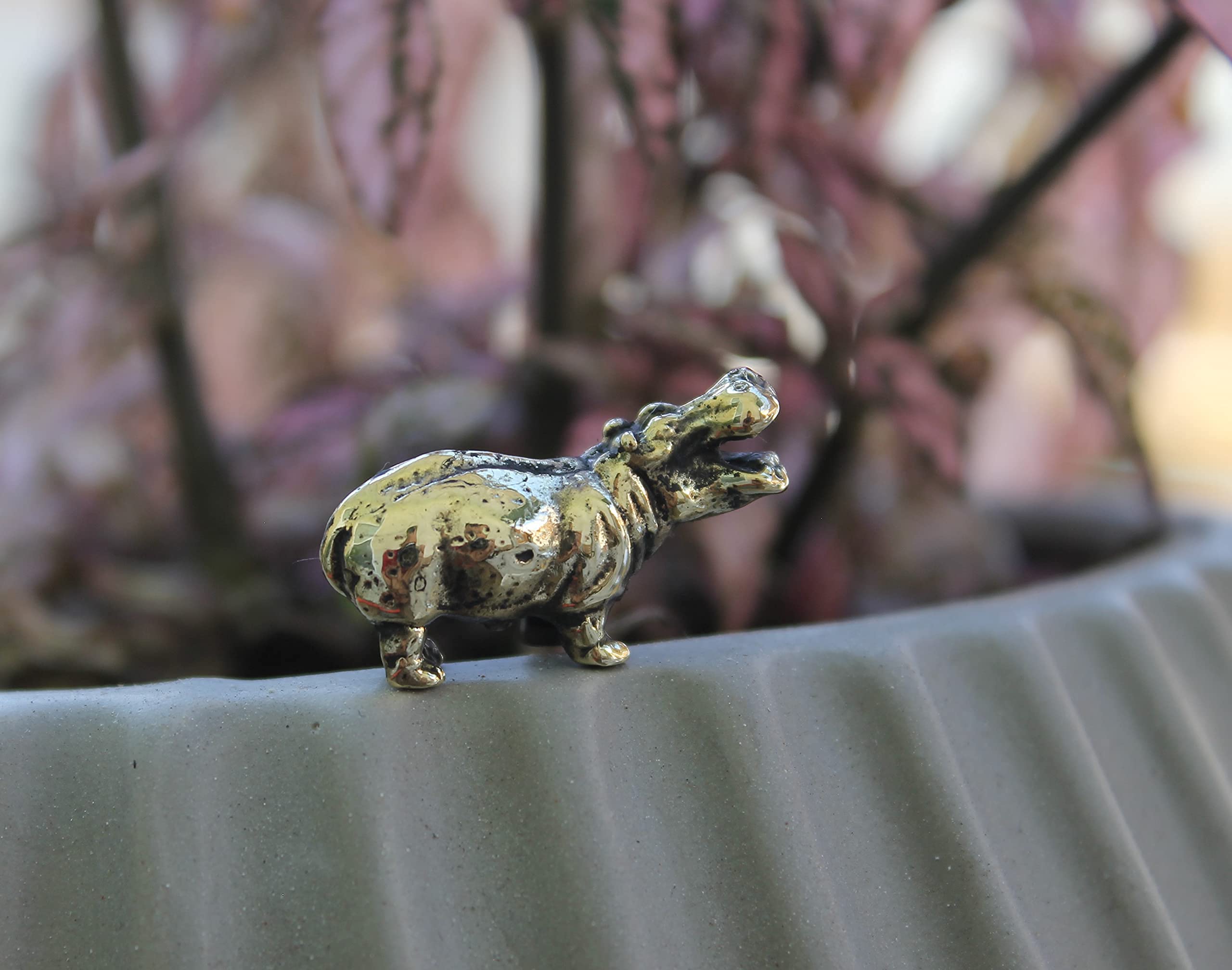 Hippopotamus Brass Collectible Hippo Figurine Handmade Art Miniature